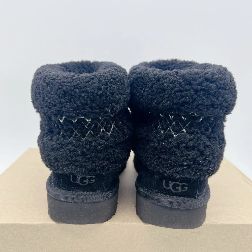 UGG Classic Mini Braid Sheepskin Ankle Boots Fur Black Womens US 5 EU 36 - Picture 8 of 12